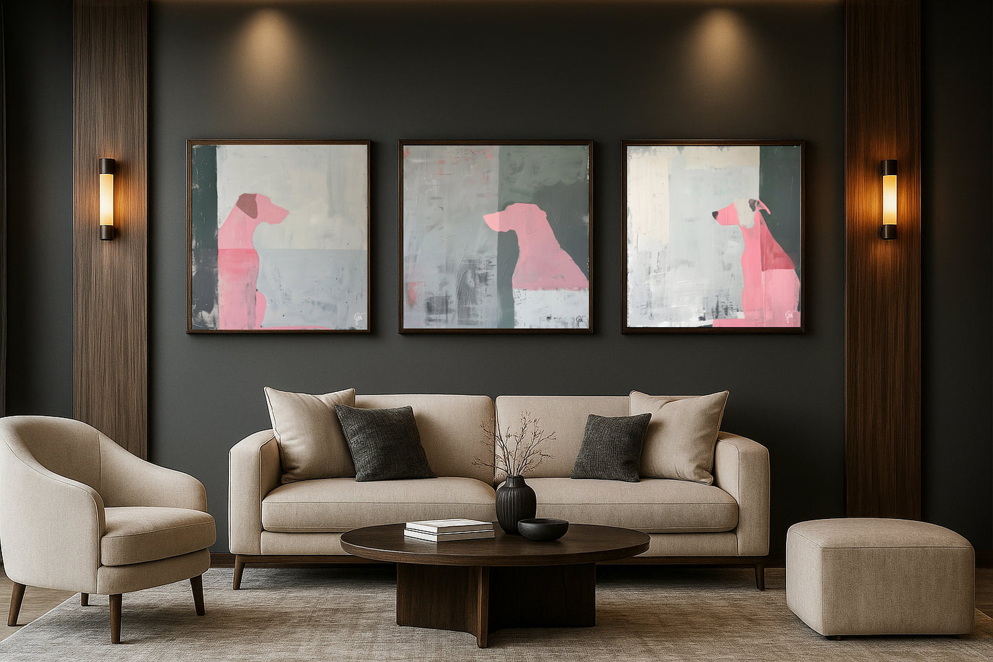 Design Wall 01 (3 Canvas Prints) - Pink Dogs