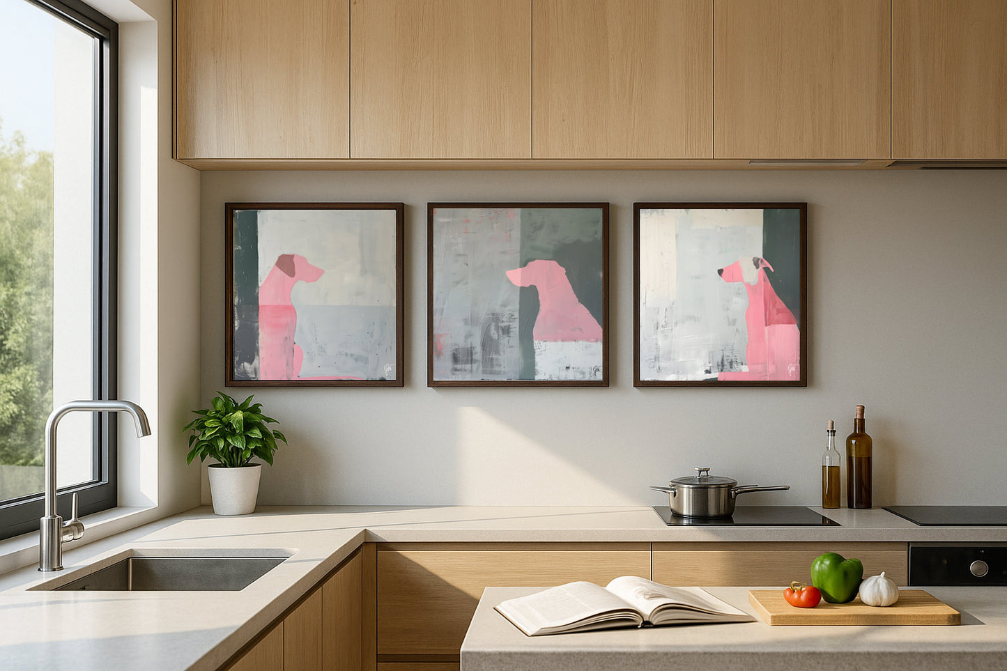 Design Wall 01 (3 Canvas Prints) - Pink Dogs