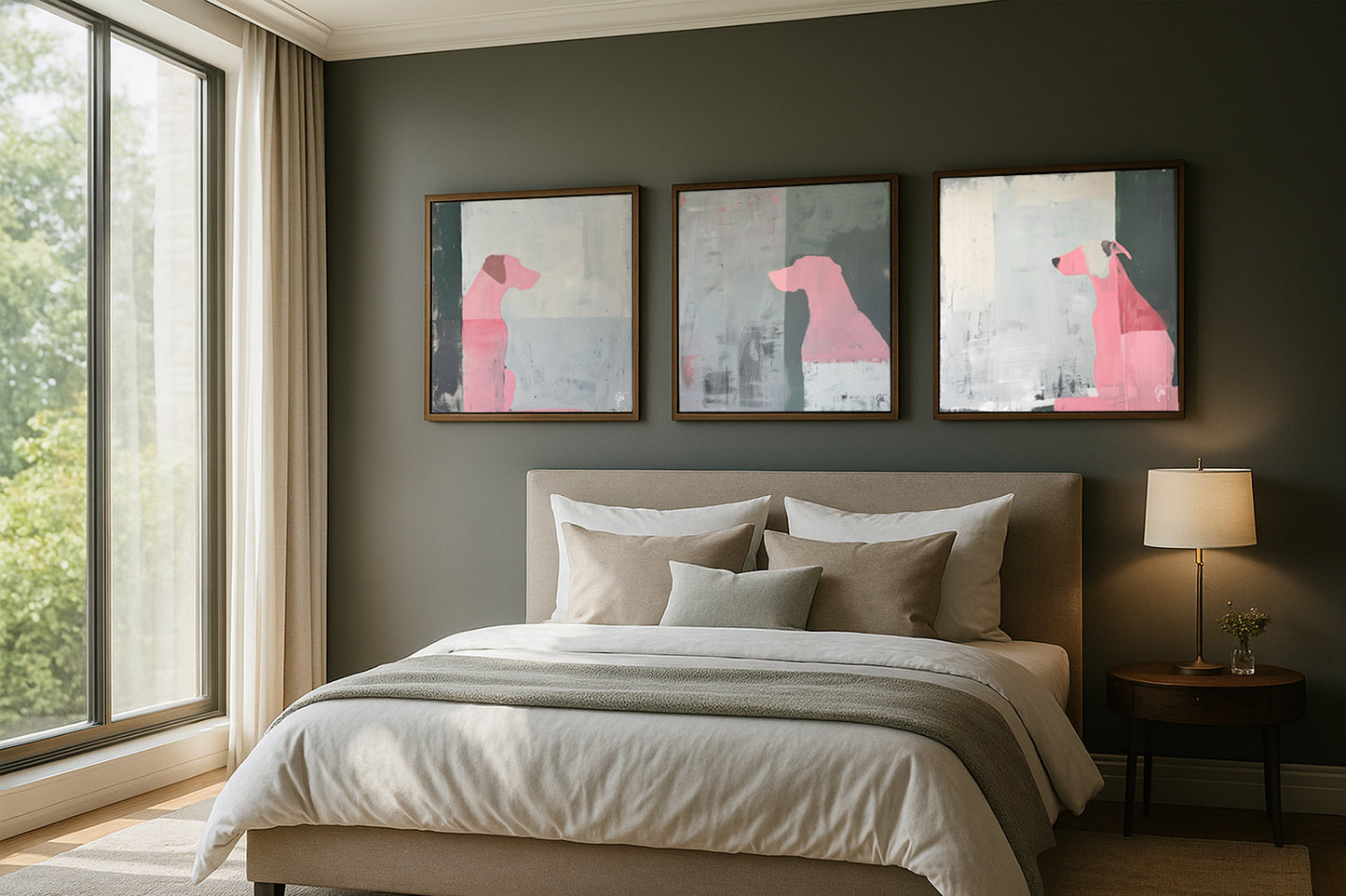 Design Wall 01 (3 Canvas Prints) - Pink Dogs