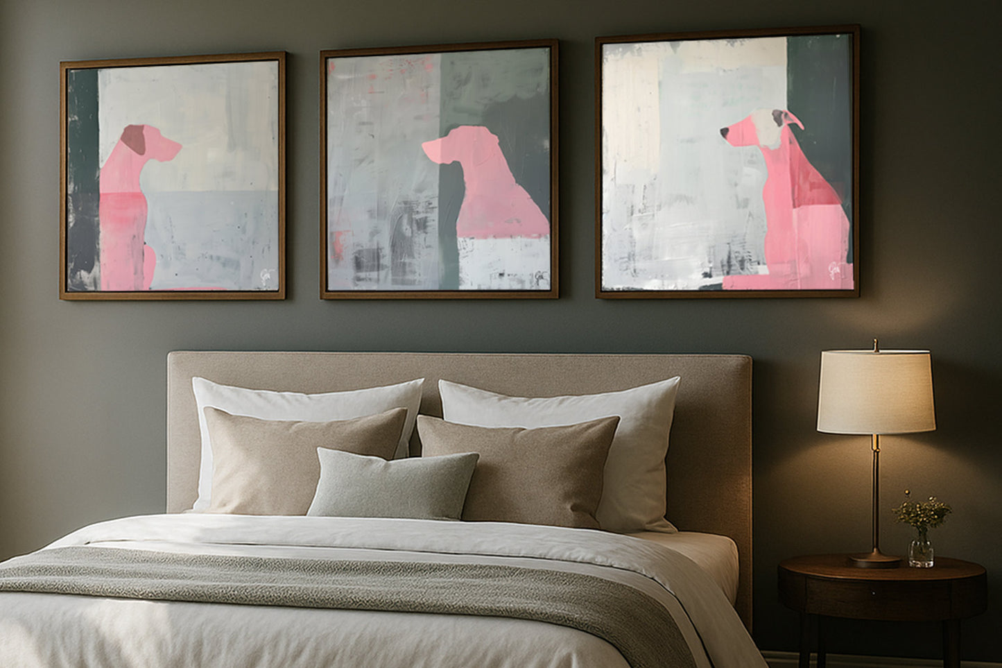 Design Wall 01 (3 Canvas Prints) - Pink Dogs