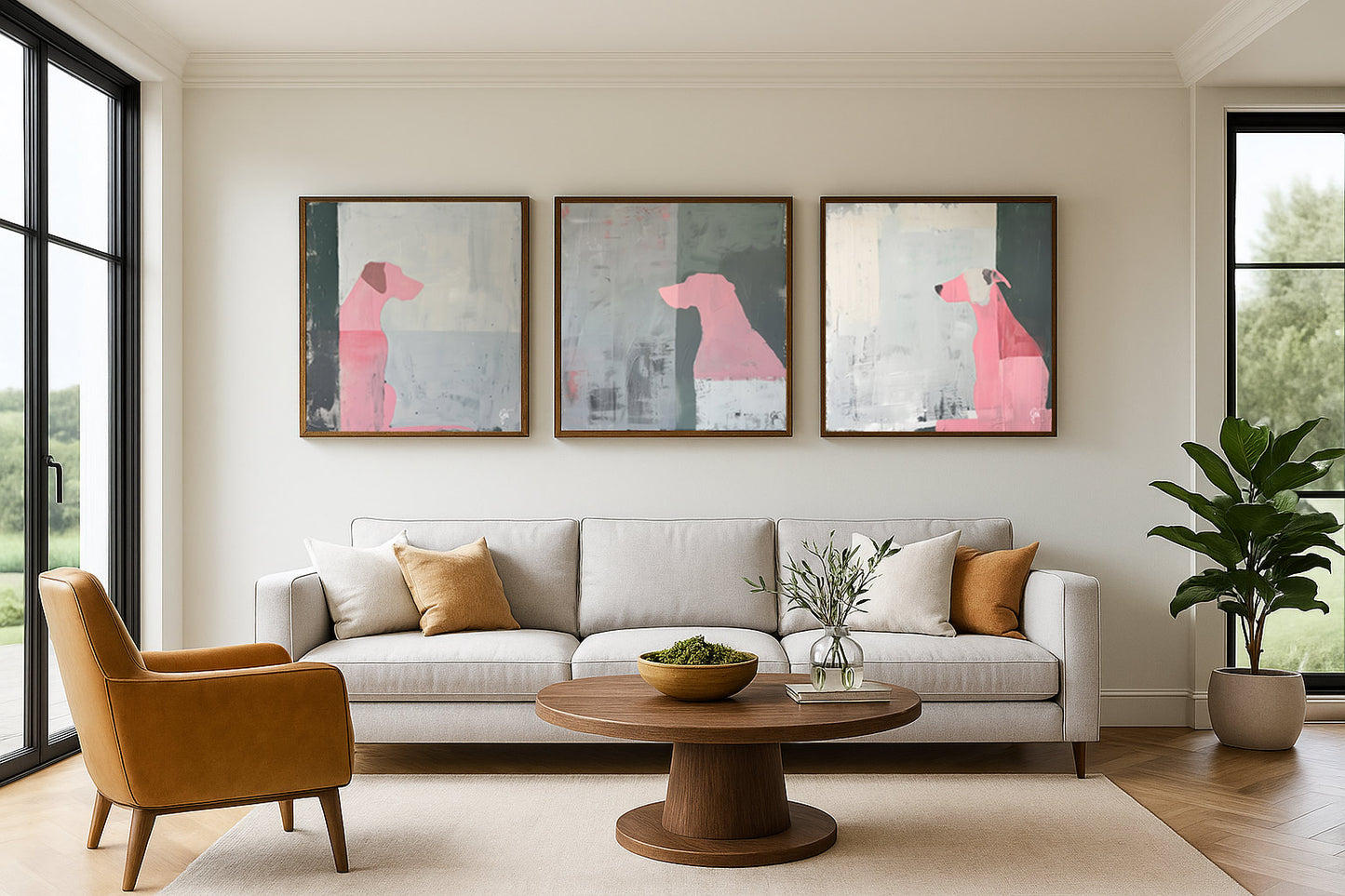 Design Wall 01 (3 Canvas Prints) - Pink Dogs