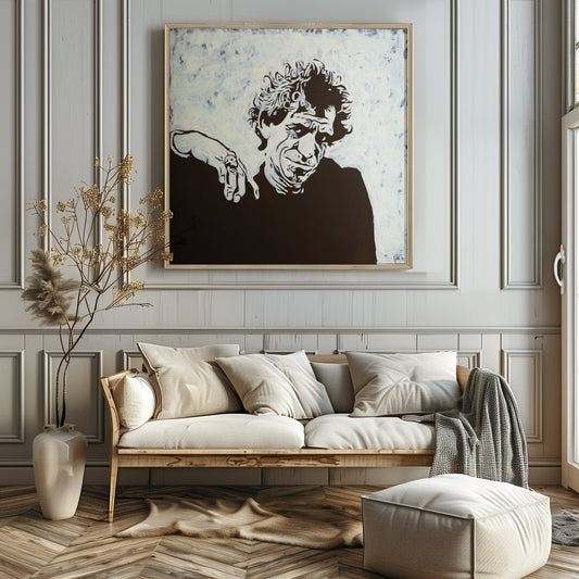 Keith Richard b/w canvas print in a living room