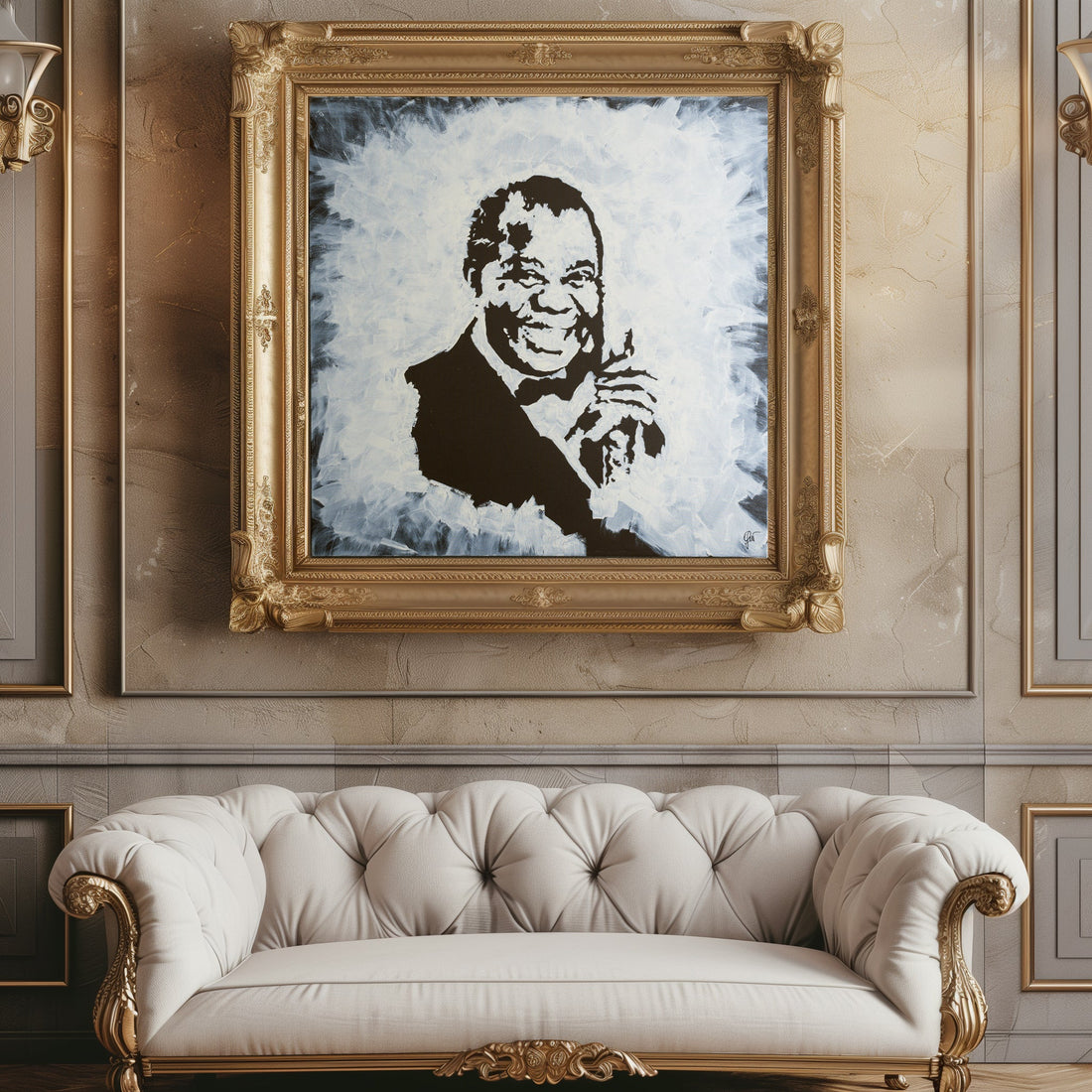 Louis Armstrong jazz portrait canvas wall art black and white pop art
