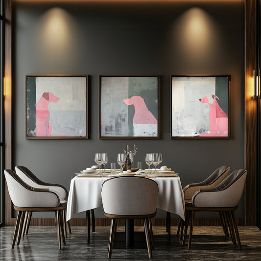 Design Wall 01 (3 Canvas Prints) - Pink Dogs